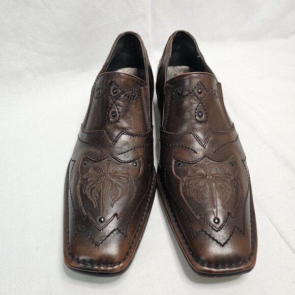 Lounge By Mark Nason U Rock Brown Studded Cross Dagger Loafer Men's Size 10 - Picture 2 of 11